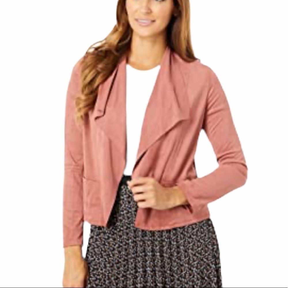 Max Studio Open Front Pink Faux Suede Jacket L‎